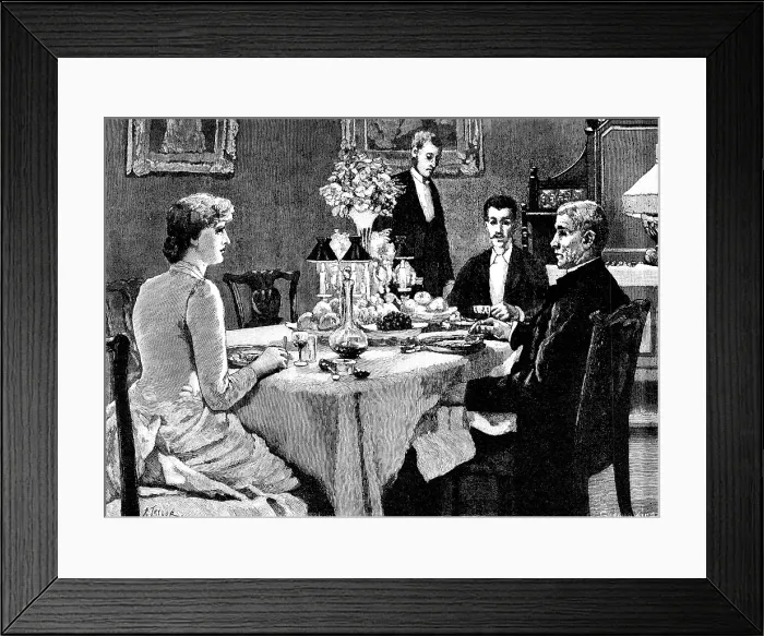 Framed Print : The dinner passed off without a hitch; the topic of conversation was chiefly Cambridge... 1883. Creator: R. Taylor Framed Print : The dinner passed off without a hitch; the topic of conversation was chiefly Cambridge... 1883. Creator: R. Taylor