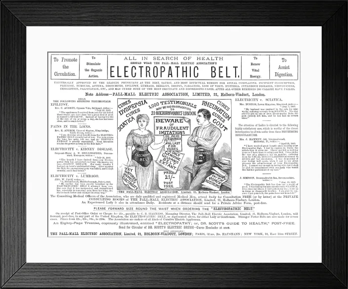 Framed Print : Electropathic Belt, 1883. Creator: Unknown Framed Print : Electropathic Belt, 1883. Creator: Unknown