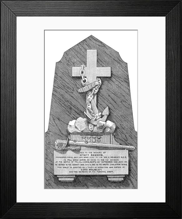 Framed Print : Tablet to the late Commander Wyatt Rawson, R.N. killed at Tel-El-Kebir, 1883. Creator: Unknown Framed Print : Tablet to the late Commander Wyatt Rawson, R.N. killed at Tel-El-Kebir, 1883. Creator: Unknown