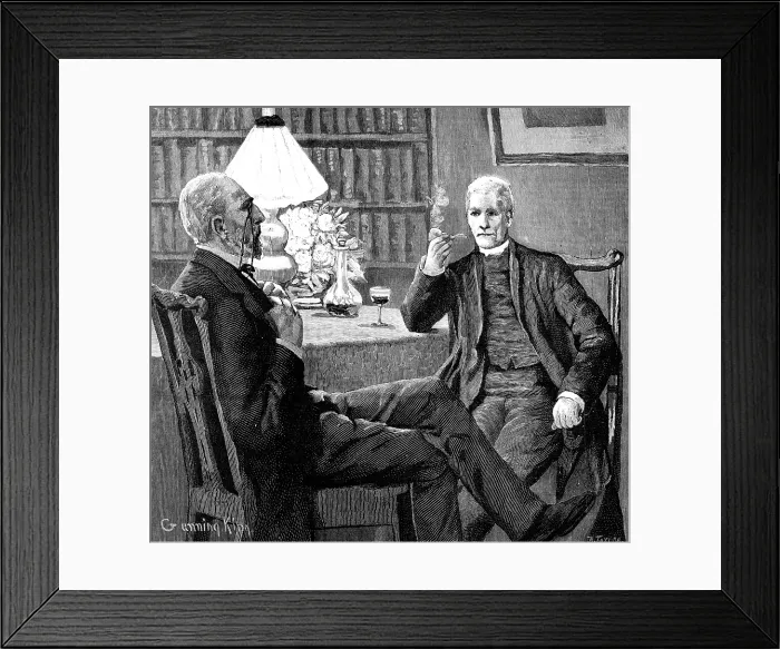 Framed Print : So these two old friends sat down, and lit their pipes, and talked together, heart...to heart, 1883. Creator: R. Taylor