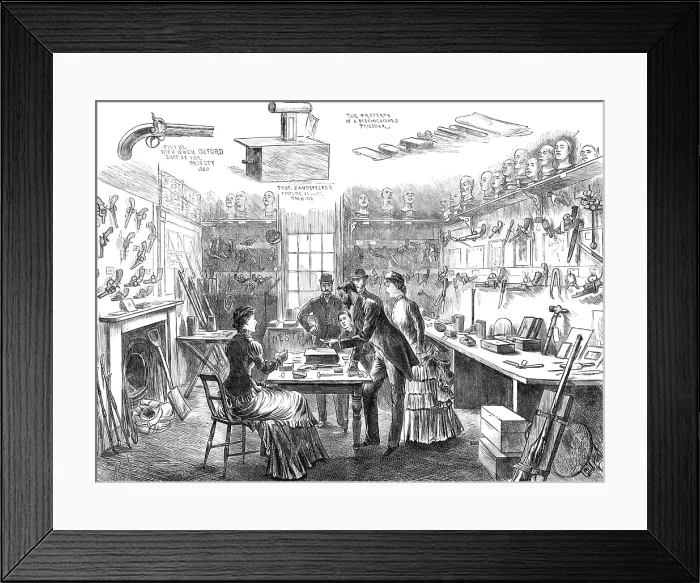 Framed Print : The Criminal Museum at the Convict Office, Metropolitan Police Department, Scotland-Yard, 1883. Creator: Joseph Swain Framed Print : The Criminal Museum at the Convict Office, Metropolitan Police Department, Scotland-Yard, 1883. Creator: Joseph Swain