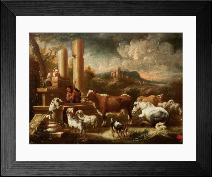 Framed Print : Cattle at the Ruins of the Temple, early 18th century. Creator: Johann Matthias Wuzer Framed Print : Cattle at the Ruins of the Temple, early 18th century. Creator: Johann Matthias Wuzer