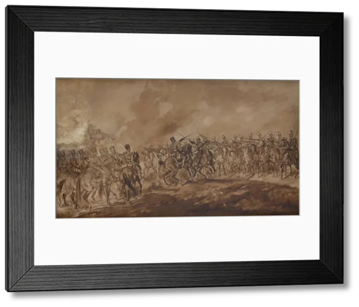 Framed Print : Skirmish at Ilza-Sketch, 1897. Creator: Juliusz Kossak