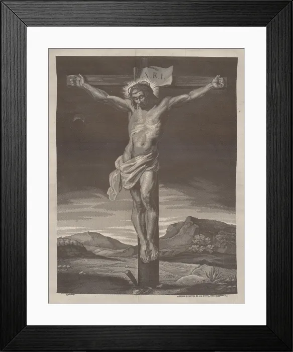 Framed Print : Woven picture-Christ on the Cross, 1st half of 19th century. Creator: Bonnart et Cie Verzier Framed Print : Woven picture-Christ on the Cross, 1st half of 19th century. Creator: Bonnart et Cie Verzier