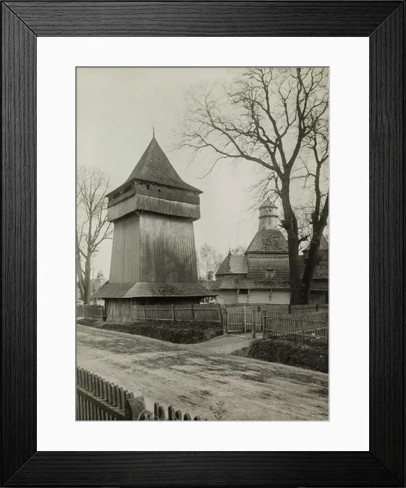 Framed Print : Orthodox Church of the Holy Cross - wooden church and belfry, Drohobych, between 1910-1914. Creator: Unknown Framed Print : Orthodox Church of the Holy Cross - wooden church and belfry, Drohobych, between 1910-1914. Creator: Unknown