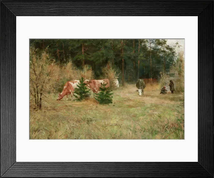 Framed Print : Cows near a Forest, c1900. Creator: Maria Chmielowska Framed Print : Cows near a Forest, c1900. Creator: Maria Chmielowska