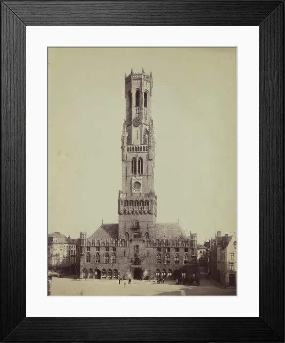 Framed Print : Belfry above the market hall (Cloth Hall) from the northwest from the Markt, Bruges, 1880-1890. Creator: Unknown Framed Print : Belfry above the market hall (Cloth Hall) from the northwest from the Markt, Bruges, 1880-1890. Creator: Unknown
