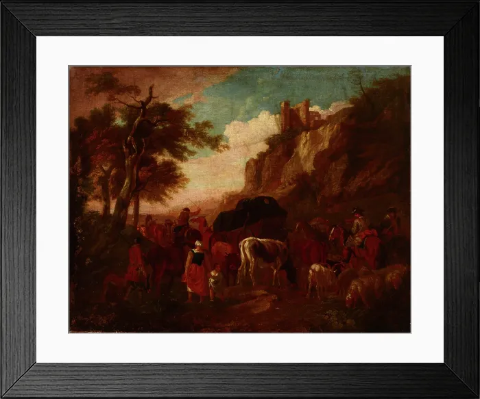 Framed Print : Cavalcade of Horsemen and a Herd of Cattle, 18th century. Creator: Unknown Framed Print : Cavalcade of Horsemen and a Herd of Cattle, 18th century. Creator: Unknown