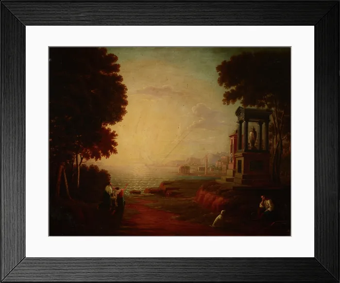 Framed Print : Landscape with a Sea Bay and Ancient Buildings, 1840. Creator: Jan Wolanski Framed Print : Landscape with a Sea Bay and Ancient Buildings, 1840. Creator: Jan Wolanski