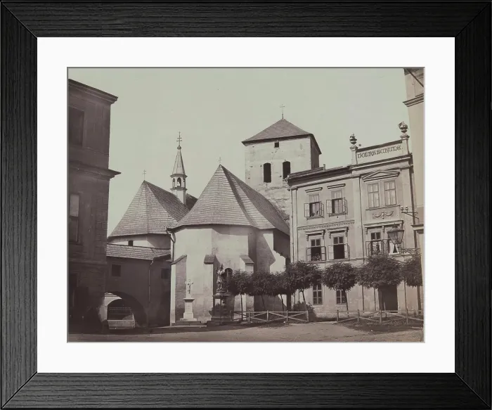 Framed Print : Three buildings erected very close to each other, Rothenburg Ob Der Tauber [?], 1890-1900. Creator: Unknown