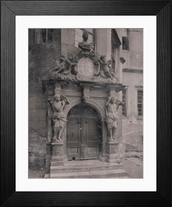 Framed Print : Baroque portal with atlantes (telamons), Rothenburg ob der Tauber, 1890-1900. Creator: Unknown Framed Print : Baroque portal with atlantes (telamons), Rothenburg ob der Tauber, 1890-1900. Creator: Unknown