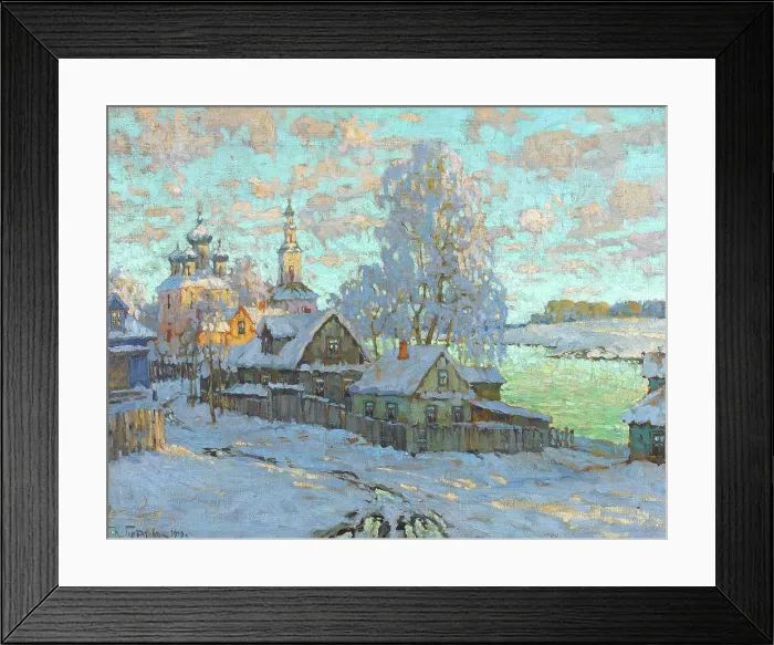 Framed Print : Village in the Winter Sun, 1919. Creator: Gorbatov, Konstantin Ivanovich (1876-1945) Framed Print : Village in the Winter Sun, 1919. Creator: Gorbatov, Konstantin Ivanovich (1876-1945)