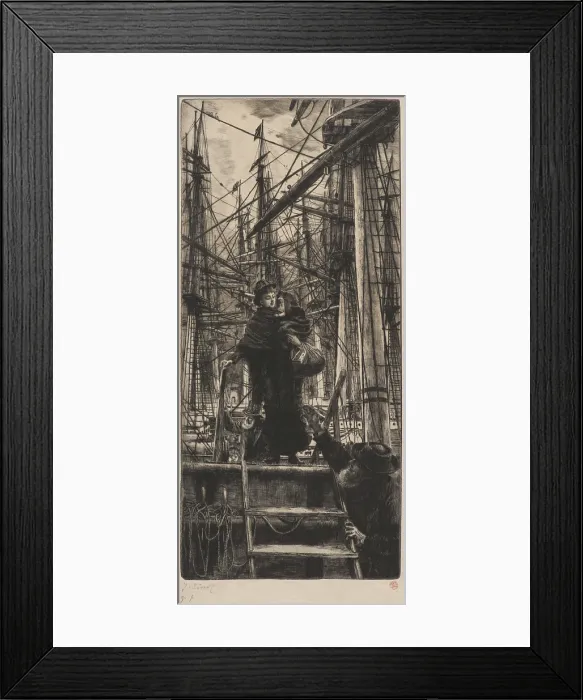 Framed Print : Emigrants (Woman with Child Disembarking from Sailboat), 1880. Creator: Tissot, James Jacques Joseph (1836-1902)