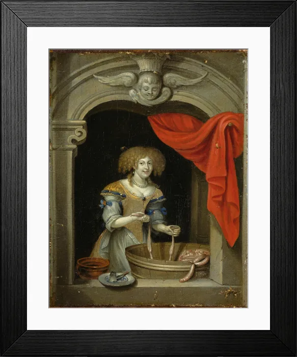 Framed Print : A woman making sausage. Creator: Schalcken, Godfried, (Follower) Framed Print : A woman making sausage. Creator: Schalcken, Godfried, (Follower)