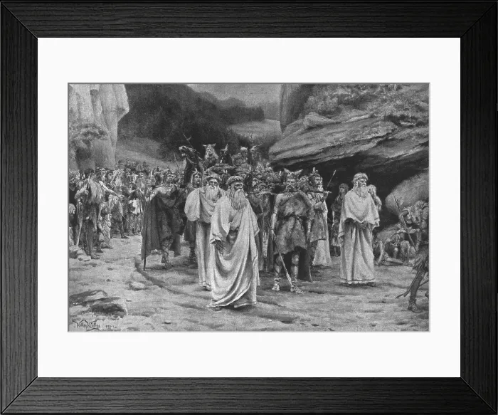 Framed Print : The burial of a British chieftain, 1890. Creator: Collins, William Wiehe (1862-1951) Framed Print : The burial of a British chieftain, 1890. Creator: Collins, William Wiehe (1862-1951)