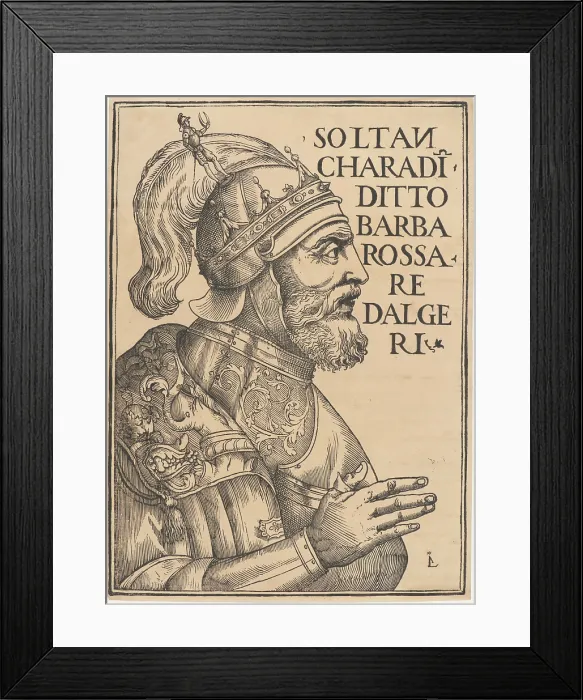 Framed Print : Portrait of Hayreddin Barbarossa (1478-1546), 1535. Creator: Giunta (Giunti), Luca Antonio (Lucantonio) de (1457-1538) Framed Print : Portrait of Hayreddin Barbarossa (1478-1546), 1535. Creator: Giunta (Giunti), Luca Antonio (Lucantonio) de (1457-1538)