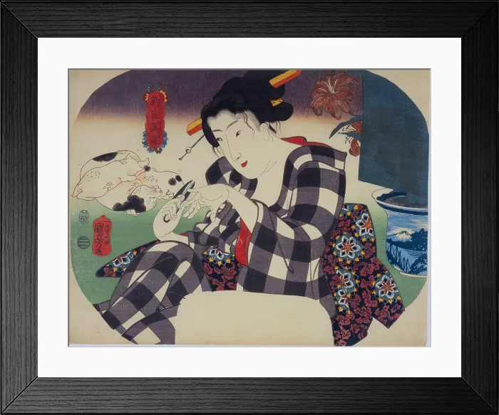 Framed Print : Beauty cutting her nails. From the Series 'The Universe of Women' (Shinramanzo), c1842-1845. Creator: Kuniyoshi, Utagawa (1797-1861) Framed Print : Beauty cutting her nails. From the Series 'The Universe of Women' (Shinramanzo), c1842-1845. Creator: Kuniyoshi, Utagawa (1797-1861)