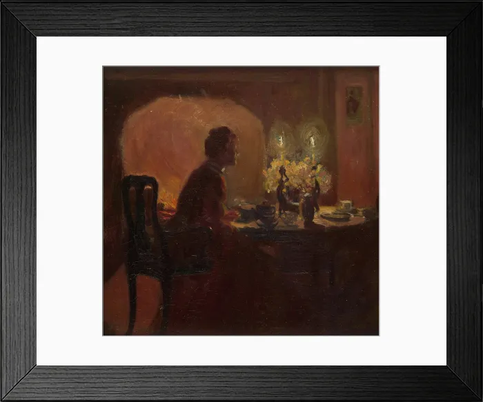 Framed Print : Tea by candlelight. Creator: Lobley, John Hodgson (1878-1954) Framed Print : Tea by candlelight. Creator: Lobley, John Hodgson (1878-1954)