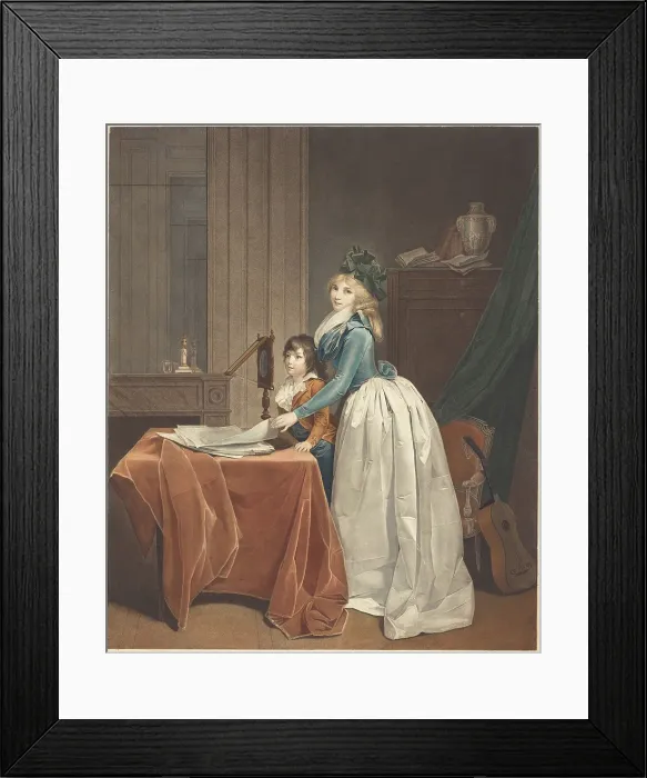 Framed Print : Louise Sebastienne Gely-Danton with her stepson behind a Zograscope, c1793. Creator: Boilly, Louis-Leopold, (after) Framed Print : Louise Sebastienne Gely-Danton with her stepson behind a Zograscope, c1793. Creator: Boilly, Louis-Leopold, (after)
