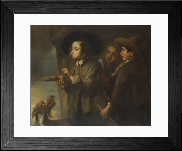 Framed Print : Three boys lighting a stick of gunpowder, 17th century. Creator: Cossiers, Jan, (Circle) (1600-1671) Framed Print : Three boys lighting a stick of gunpowder, 17th century. Creator: Cossiers, Jan, (Circle) (1600-1671)