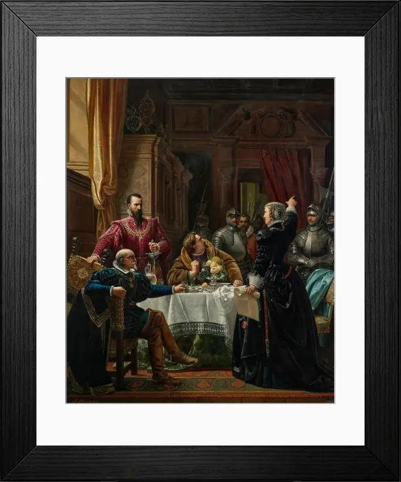 Framed Print : Duke of Alba and Countess Katharina of Schwarzburg at Rudolstadt Castle in 1547, 1860. Creator: Munsch, Josef (1832-1896) Framed Print : Duke of Alba and Countess Katharina of Schwarzburg at Rudolstadt Castle in 1547, 1860. Creator: Munsch, Josef (1832-1896)