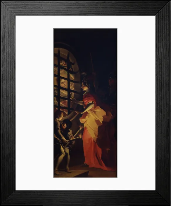 Framed Print : Empress Faustina Visiting Saint Catherine in Prison, 1694. Creator: Preda, Carlo (1651 / 52-1729)