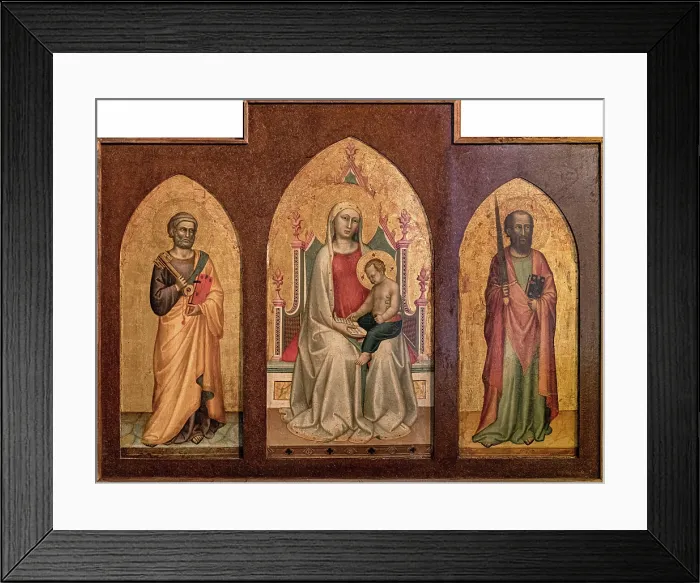 Framed Print : Madonna and Child Reading, between Saints Peter and Paul, First Half of 14th cen.. Creator: Daddi, Bernardo (1290-1350) Framed Print : Madonna and Child Reading, between Saints Peter and Paul, First Half of 14th cen.. Creator: Daddi, Bernardo (1290-1350)