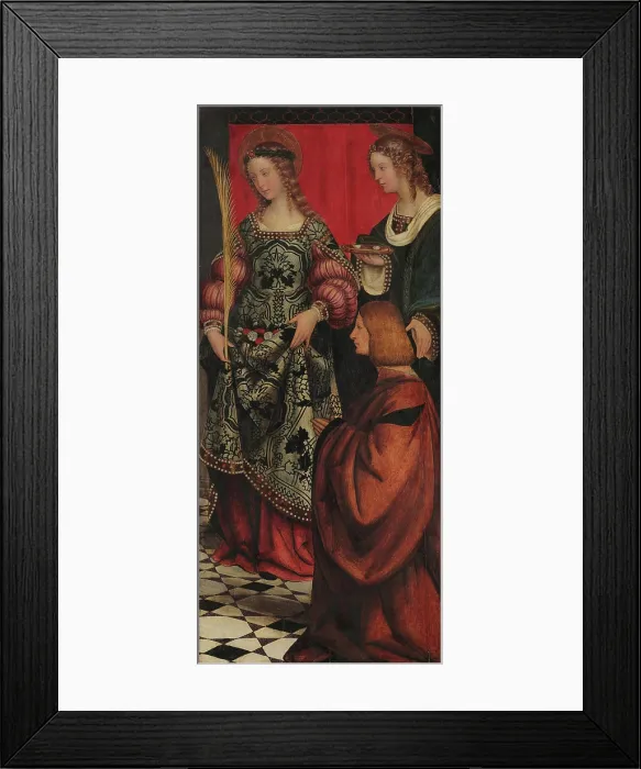 Framed Print : Saints Dorothy and Lucy with a Donator, 1508. Creator: Giovenone, Gerolamo (1490-1555) Framed Print : Saints Dorothy and Lucy with a Donator, 1508. Creator: Giovenone, Gerolamo (1490-1555)
