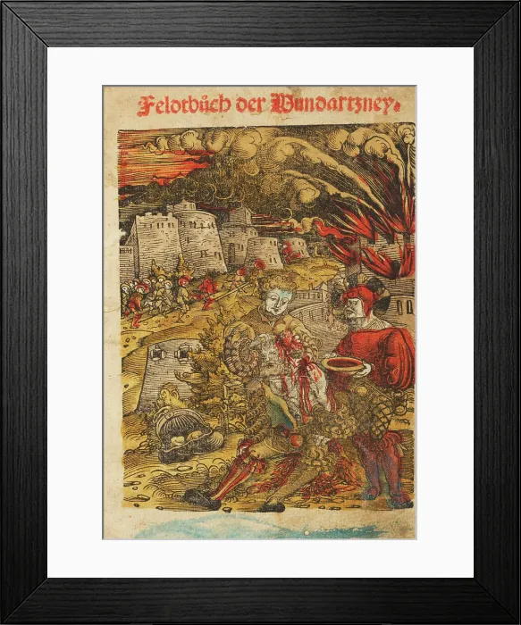 Framed Print : Title page of 'Feldtbuch von der Wundartzney' by Hans von Gersdorff, 1526. Creator: Anonymous Framed Print : Title page of 'Feldtbuch von der Wundartzney' by Hans von Gersdorff, 1526. Creator: Anonymous