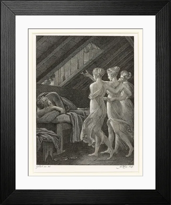 Framed Print : Daphnis dreams about three nymphs, 1800. Creator: Godefroy, Jean (1771-1839) Framed Print : Daphnis dreams about three nymphs, 1800. Creator: Godefroy, Jean (1771-1839)