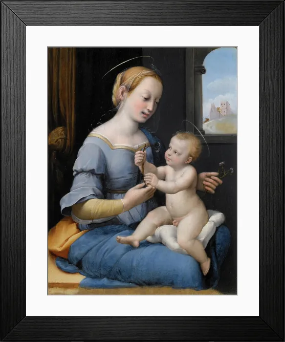 Framed Print : The Madonna of the Pinks (La Madonna dei Garofani), c1520-1530. Creator: Raphael (Raffaello Sanzio da Urbino), (Workshop) Framed Print : The Madonna of the Pinks (La Madonna dei Garofani), c1520-1530. Creator: Raphael (Raffaello Sanzio da Urbino), (Workshop)