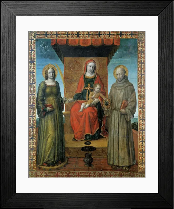 Framed Print : The Virgin and Child between Saint Catherine of Alexandria and Saint Bernardino of Siena, 1514. Creator: Foppa, Vincenzo (active 1456-1516) Framed Print : The Virgin and Child between Saint Catherine of Alexandria and Saint Bernardino of Siena, 1514. Creator: Foppa, Vincenzo (active 1456-1516)