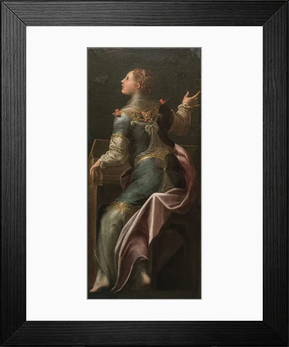 Framed Print : Young girl playing the harpsichord. Creator: Mazzola Bedoli, Girolamo (c. 1500-1569) Framed Print : Young girl playing the harpsichord. Creator: Mazzola Bedoli, Girolamo (c. 1500-1569)