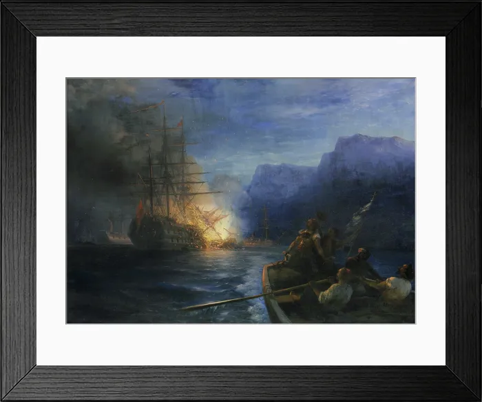 Framed Print : The Burning of the Ottoman flagship off Chios by Konstantinos Kanaris, 1881. Creator: Aivazovsky, Ivan Konstantinovich (1817-1900) Framed Print : The Burning of the Ottoman flagship off Chios by Konstantinos Kanaris, 1881. Creator: Aivazovsky, Ivan Konstantinovich (1817-1900)