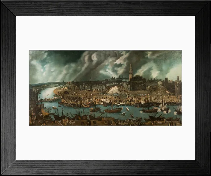 Framed Print : View of the city of Seville, Second half of the16th cen.. Creator: Sanchez Coello, Alonso (1531-1588) Framed Print : View of the city of Seville, Second half of the16th cen.. Creator: Sanchez Coello, Alonso (1531-1588)