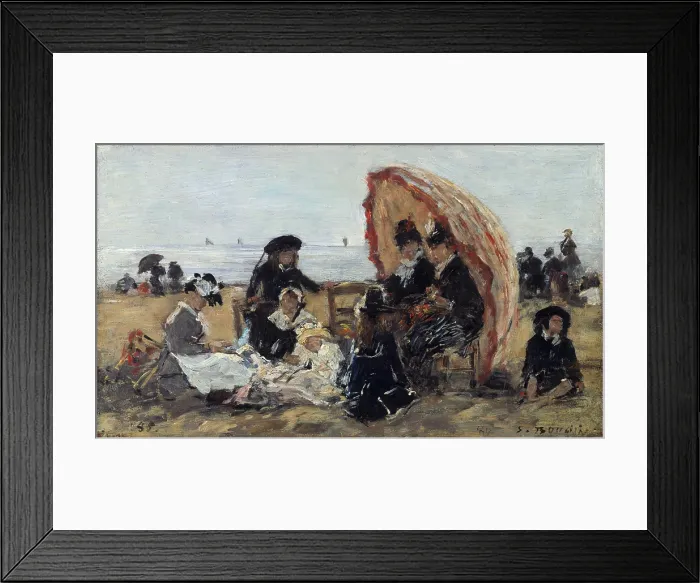 Framed Print : Sur la plage de Trouville a l'abri du parasol, 1885. Creator: Boudin, Eugene-Louis (1824-1898). Sur la plage de Trouville a l'abri du parasol, 1885 Framed Print : Sur la plage de Trouville a l'abri du parasol, 1885. Creator: Boudin, Eugene-Louis (1824-1898). Sur la plage de Trouville a l'abri du parasol, 1885