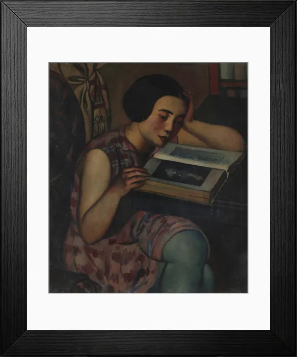 Framed Print : Bambina che legge (Little girl reading). Creator: Marussig, Pietro (1879-1937) Framed Print : Bambina che legge (Little girl reading). Creator: Marussig, Pietro (1879-1937)