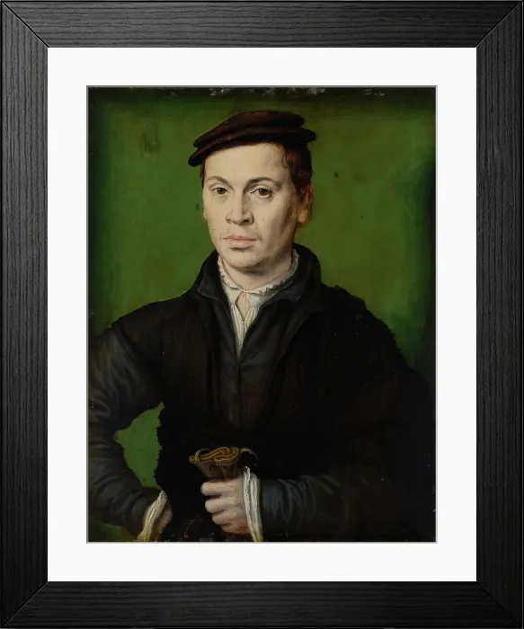 Framed Print : Man in a Black Beret Holding a Pair of Gloves, c1530. Creator: Corneille de Lyon (1500 / 10-1575) Framed Print : Man in a Black Beret Holding a Pair of Gloves, c1530. Creator: Corneille de Lyon (1500 / 10-1575)