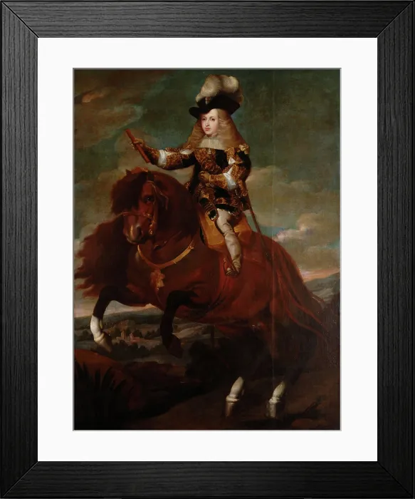Framed Print : Equestrian Portrait of Charles II of Spain, 1671. Creator: Herrera Barnuevo, Sebastian de (1619-1671) Framed Print : Equestrian Portrait of Charles II of Spain, 1671. Creator: Herrera Barnuevo, Sebastian de (1619-1671)