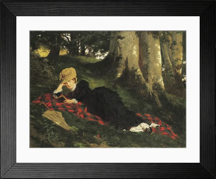Framed Print : Woman Reading in a Forest, 1875. Creator: Benczur, Gyula (1844-1920) Framed Print : Woman Reading in a Forest, 1875. Creator: Benczur, Gyula (1844-1920)