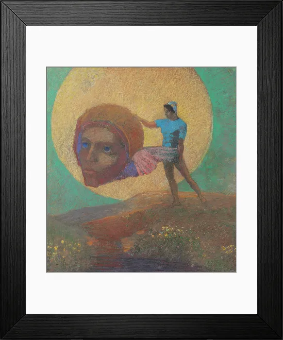 Framed Print : Figure bearing a winged head (The Fall of Icarus), c1876. Creator: Redon, Odilon (1840-1916) Framed Print : Figure bearing a winged head (The Fall of Icarus), c1876. Creator: Redon, Odilon (1840-1916)
