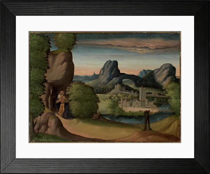 Framed Print : Landscape with the Penitent Saint Jerome, c1530. Creator: Coda, Benedetto (c. 1460-1535) Framed Print : Landscape with the Penitent Saint Jerome, c1530. Creator: Coda, Benedetto (c. 1460-1535)