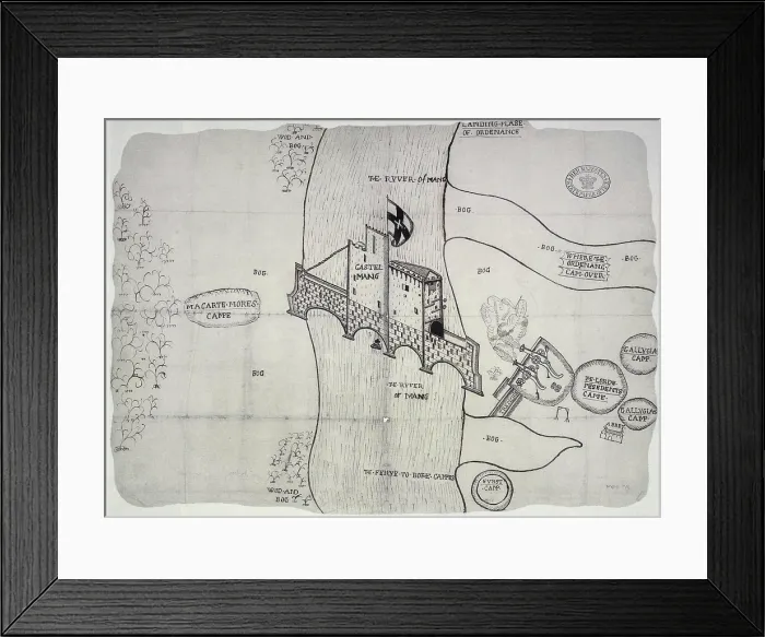 Framed Print : Plan depicting the siege by Sir John Perot, Lord President of Munster, County Kerry Castlemaine, 1572 Creator: Unknown Framed Print : Plan depicting the siege by Sir John Perot, Lord President of Munster, County Kerry Castlemaine, 1572 Creator: Unknown