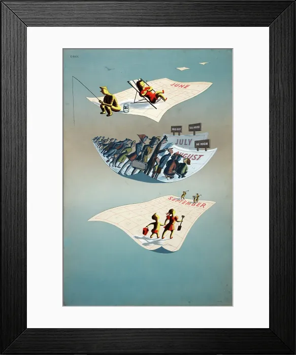 Framed Print : Staggered holidays, World War II poster, c1945. Creators: Central Office of Information, Dorrit Dekk. Staggered holidays, World War II poster, c1945 Framed Print : Staggered holidays, World War II poster, c1945. Creators: Central Office of Information, Dorrit Dekk. Staggered holidays, World War II poster, c1945