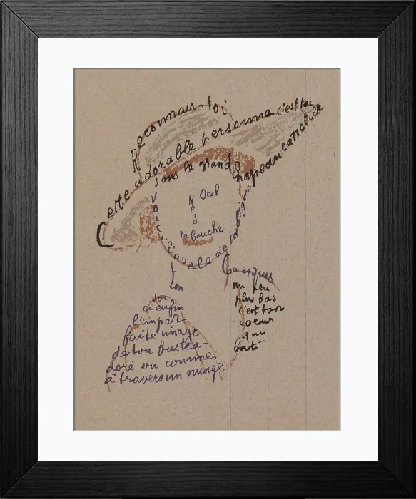 Framed Print : Calligram: 'Reconnais-toi', poem to Louise de Coligny-Chatillon, February 9, 1915, 1915. Creator: Apollinaire, Guillaume (1880-1918) Framed Print : Calligram: 'Reconnais-toi', poem to Louise de Coligny-Chatillon, February 9, 1915, 1915. Creator: Apollinaire, Guillaume (1880-1918)