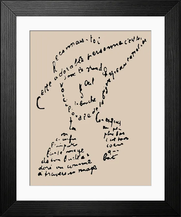 Framed Print : Calligram: 'Reconnais-toi', poem to Louise de Coligny-Chatillon, February 9, 1915, 1918. Creator: Apollinaire, Guillaume (1880-1918) Framed Print : Calligram: 'Reconnais-toi', poem to Louise de Coligny-Chatillon, February 9, 1915, 1918. Creator: Apollinaire, Guillaume (1880-1918)