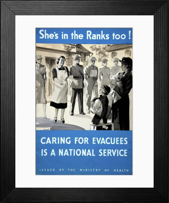 Framed Print : She's in the Ranks too! Caring for evacuees is a national... WWII poster, between 1939 and 1946 Framed Print : She's in the Ranks too! Caring for evacuees is a national... WWII poster, between 1939 and 1946