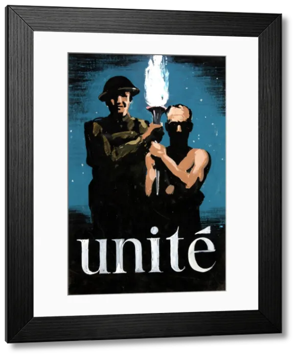 Framed Print : Unite, World War II poster, between 1939 and 1946. Creator: Central Office of Information. Unite, World War II poster, between 1939 and 1946 Framed Print : Unite, World War II poster, between 1939 and 1946. Creator: Central Office of Information. Unite, World War II poster, between 1939 and 1946