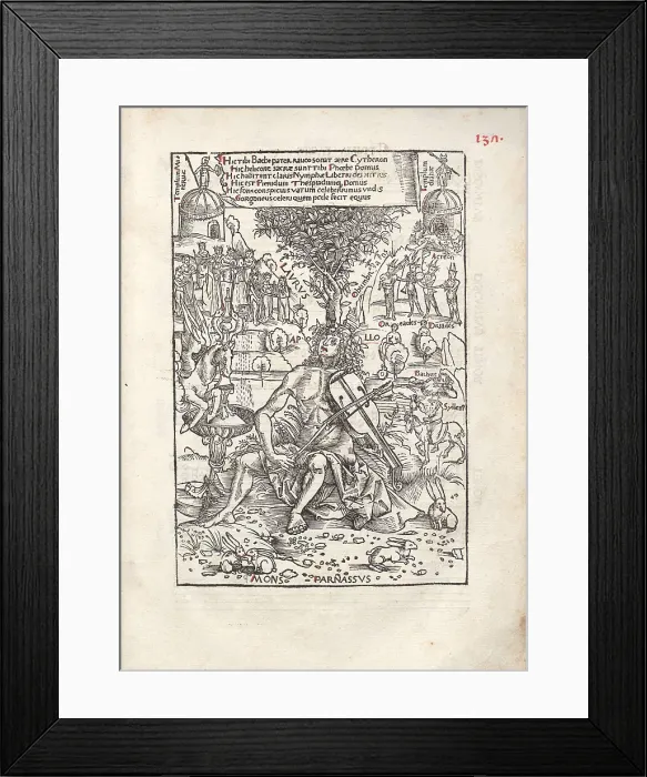 Framed Print : Apollo on Parnassus. From: Melopoiae sive Harmoniae tetracenticae, 1507. Creator: Kulmbach, Hans Suess, von (ca. 1480-1522) Framed Print : Apollo on Parnassus. From: Melopoiae sive Harmoniae tetracenticae, 1507. Creator: Kulmbach, Hans Suess, von (ca. 1480-1522)