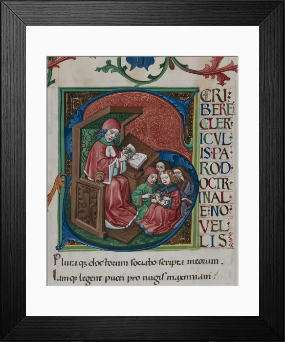 Framed Print : Initial: Learning children. From 'Doctrinale puerorum' by Alexander de Villa Dei, c1467-1469. Creator: Anonymous Framed Print : Initial: Learning children. From 'Doctrinale puerorum' by Alexander de Villa Dei, c1467-1469. Creator: Anonymous
